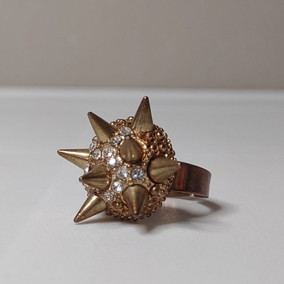 Very Cool Metal Spike And Rhinestone Ring Size 7.5 - Picture 1 of 13
